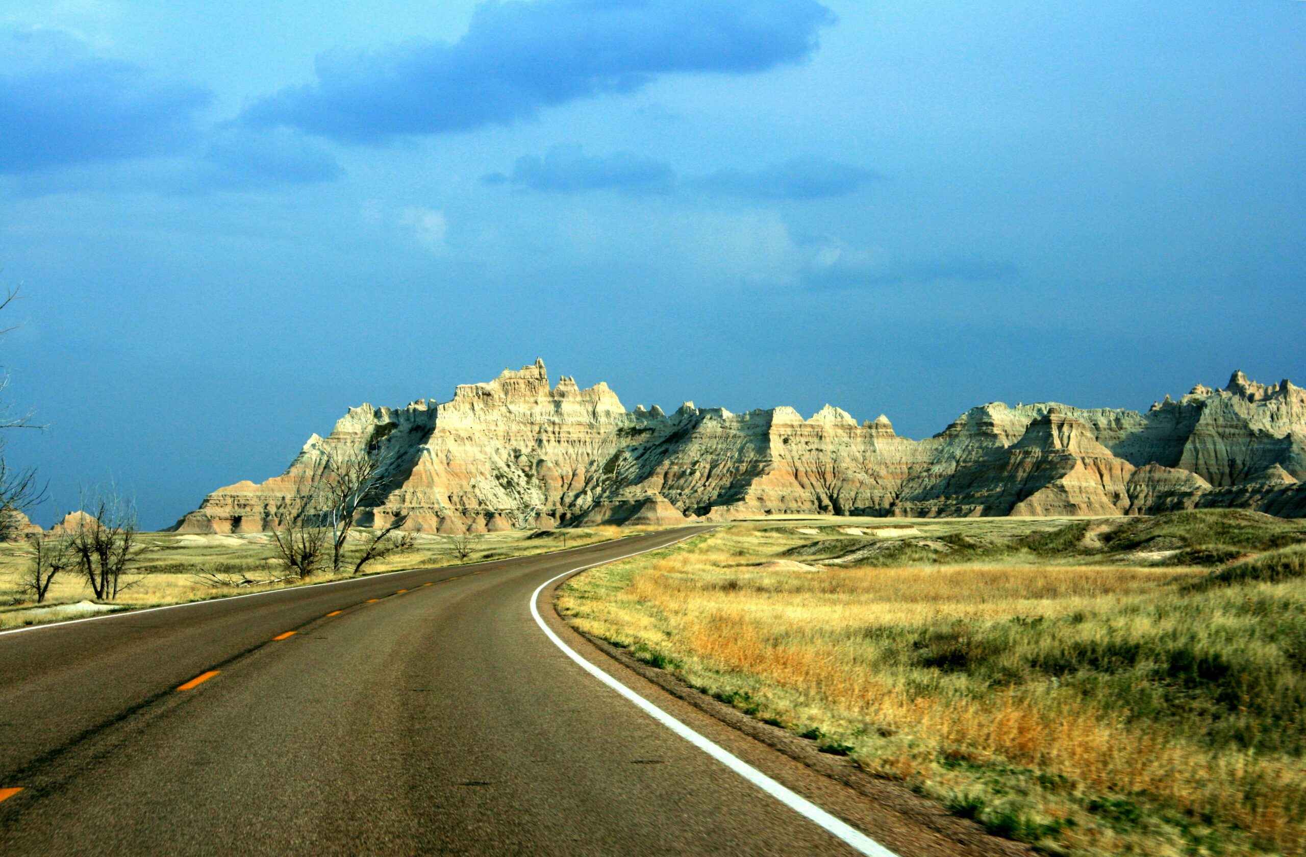 Scenic road trip route through open landscapes